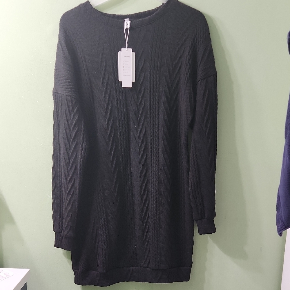 VIMPUNEC Textured Black Sweater Dress